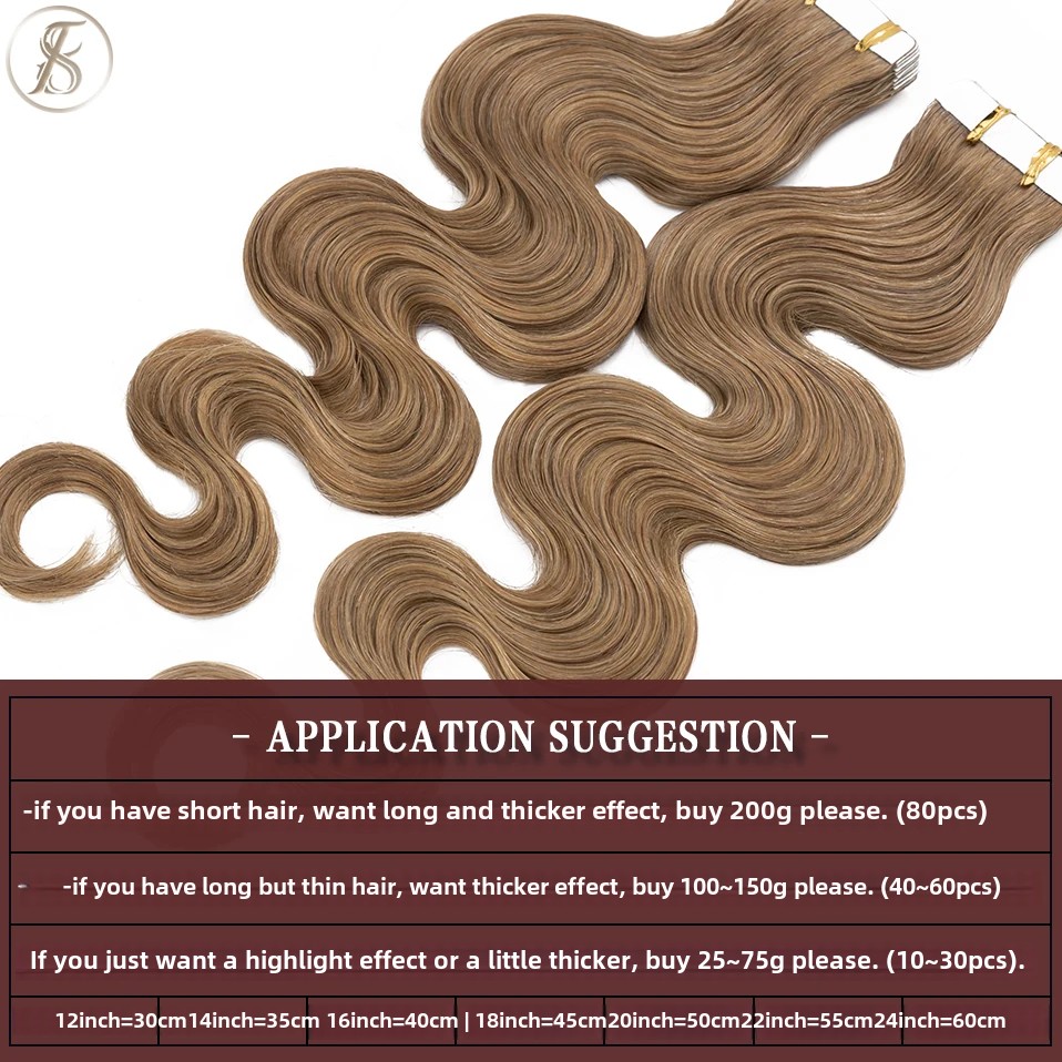 TESS 20pcs Wavy Tape In Human  - Invisible Tape In Extensions Real Hair recension och pris