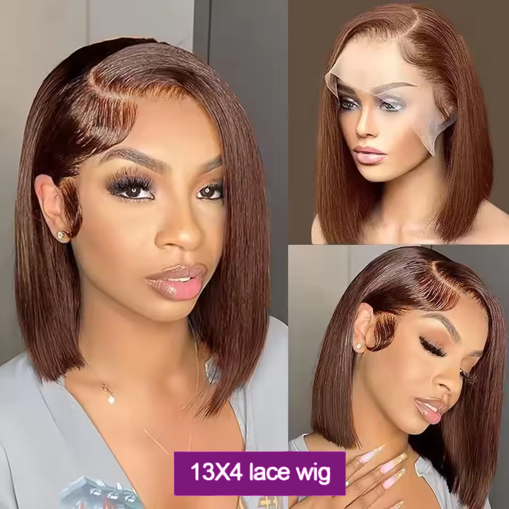 Pre Plucked Chocolate Brown Sh - Pre Parted 13X4 Lace Front Bob Wig recension och pris