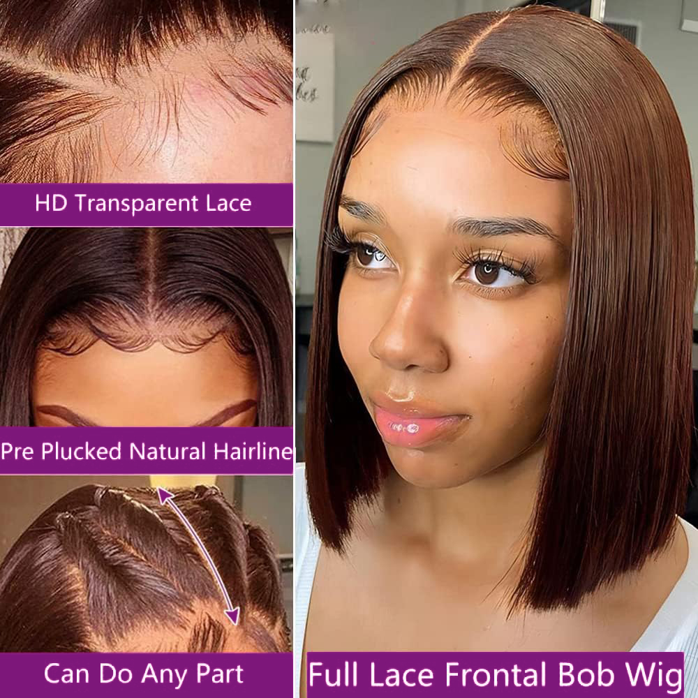 Pre Plucked Chocolate Brown Sh - Pre Parted 13X4 Lace Front Bob Wig recension och pris