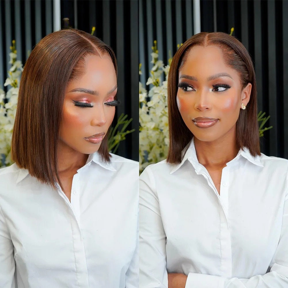 Dark Brown Wig 13x4 HD Short L - Pre Parted 13X4 Lace Front Bob Wig recension och pris